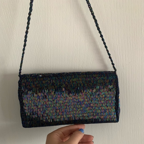 blue with multicolored beads clutch - Picture 2 of 6